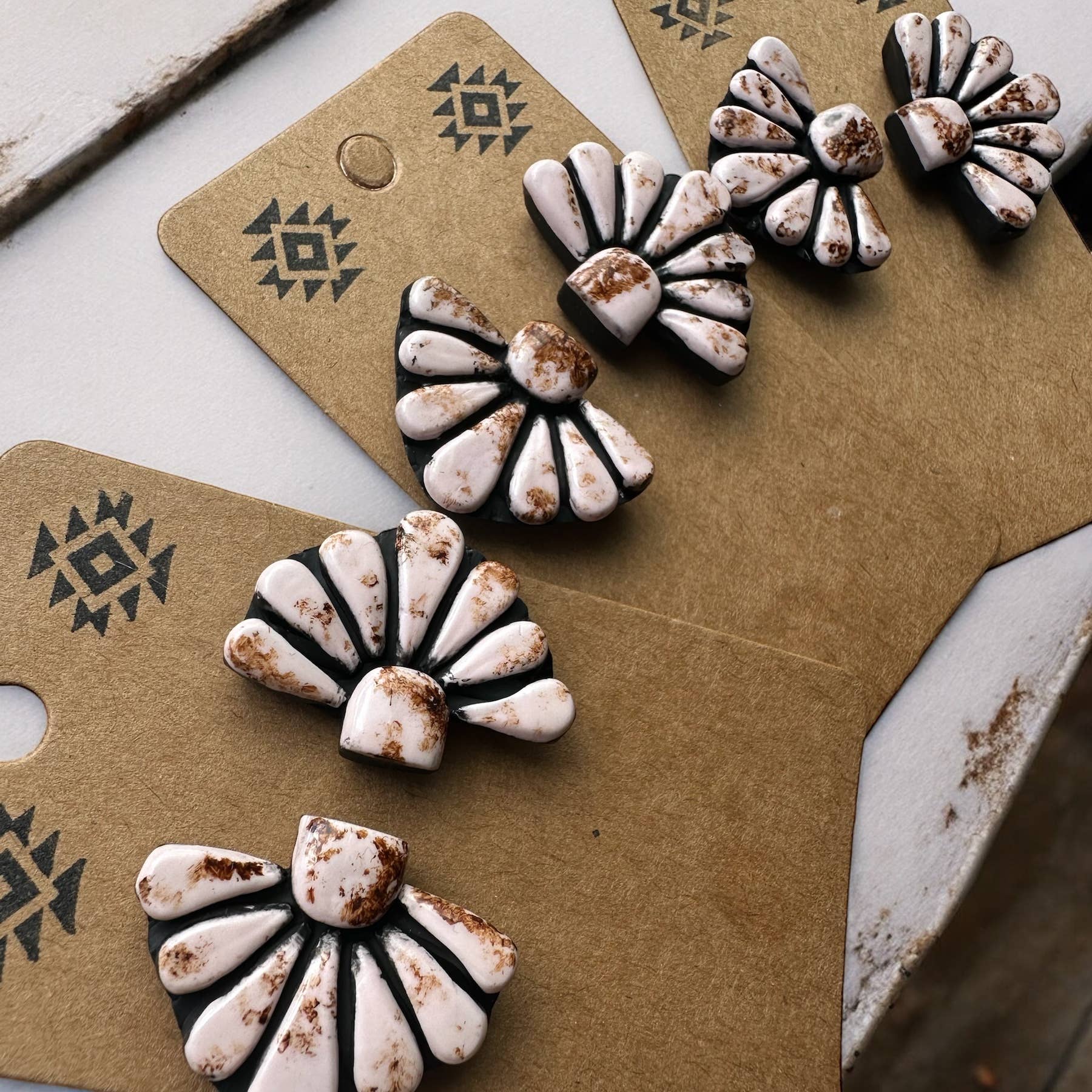 Clay White Half Flower Earring